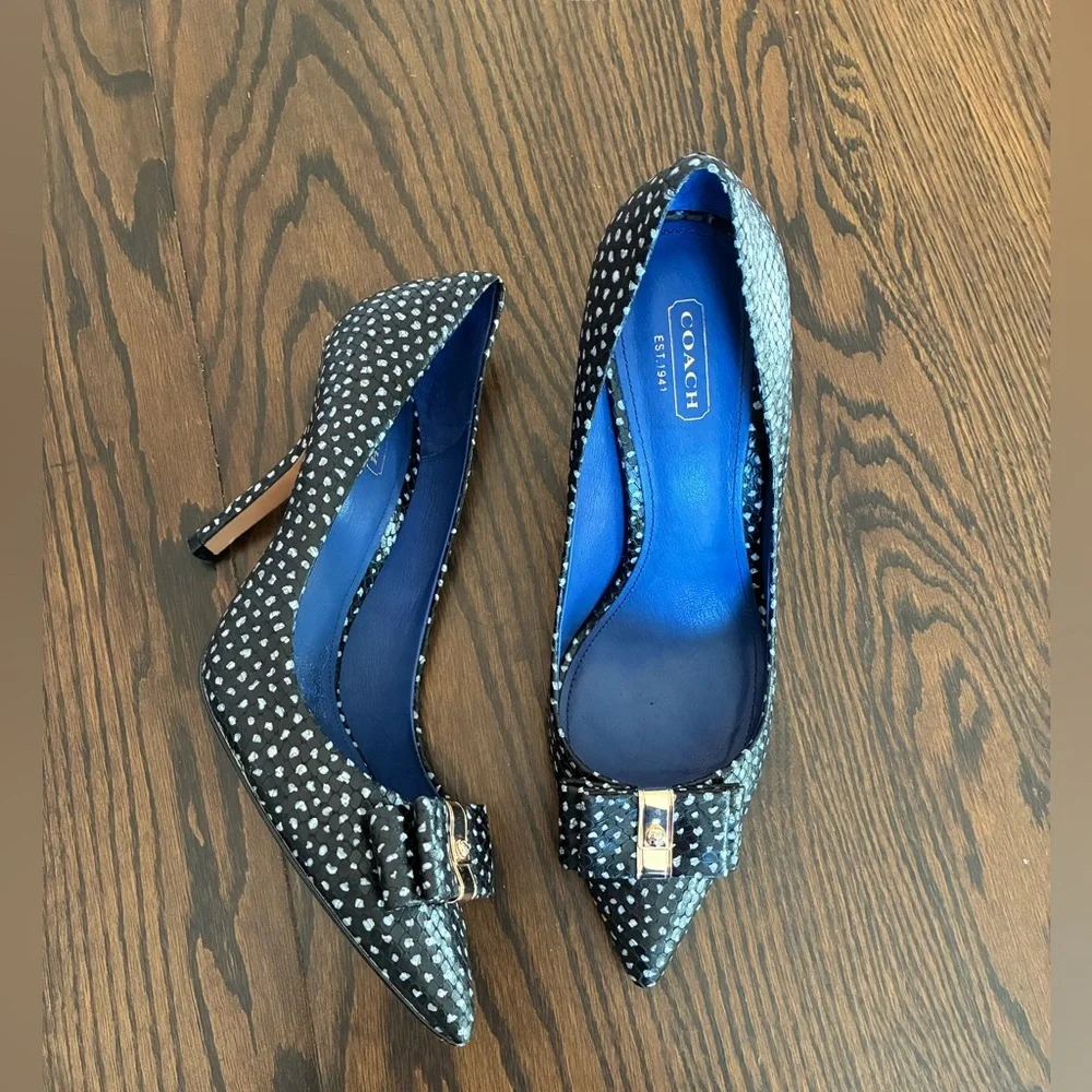 Coach Landrie Snakeskin Leather Black Polka Dot Heels Size 9 - Picture 3 of 6
